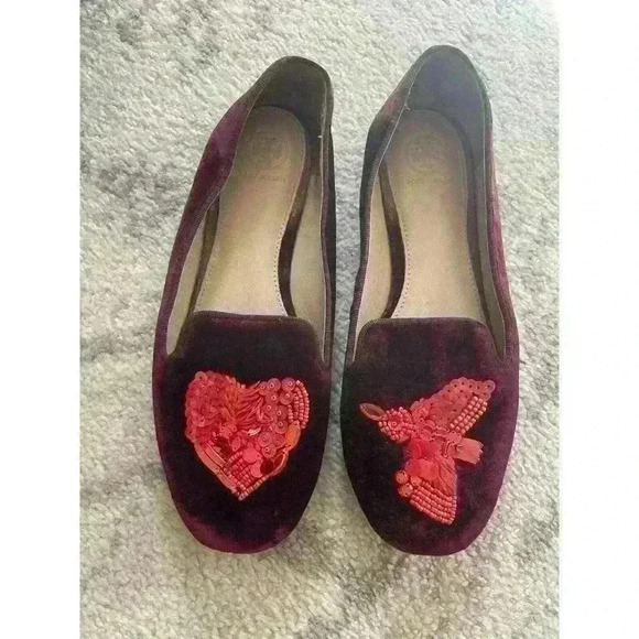 Tory Burch Port Royal Peace Smoking Slipper Velvet Women Flats Size 8 - Picture 1 of 4